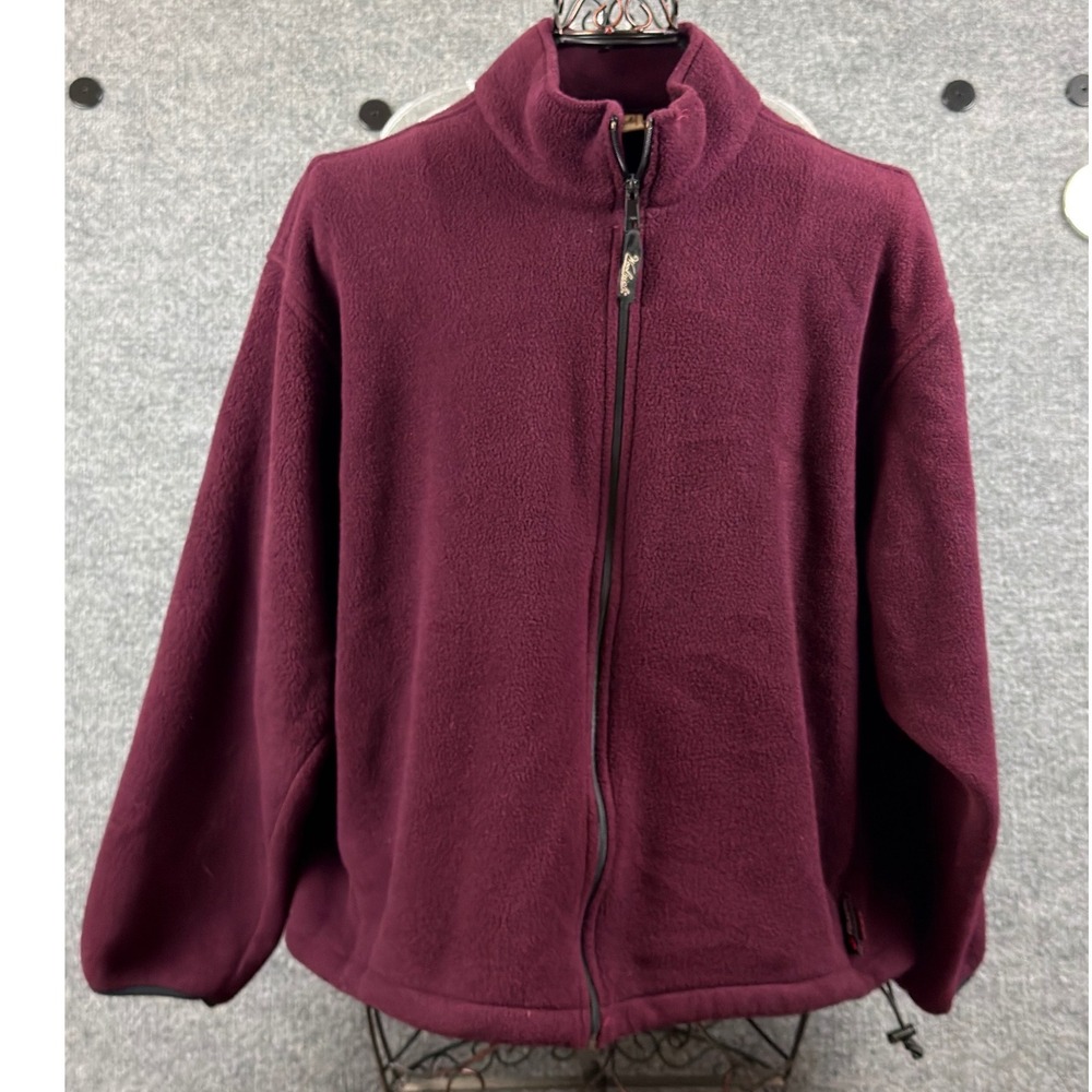 Woolrich Mens XL Full Zip Fleece Jacket Burgundy Outdoor Sweater Outerwear Red